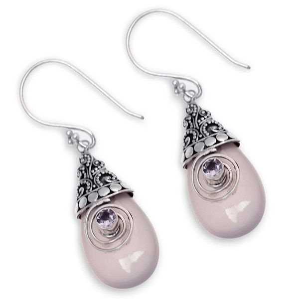 Alternate image for Rose Quartz and Amethyst Sterling Silver Dangle Earrings Mount Bromo Dawn