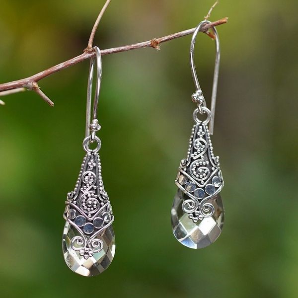 Alternate image for Balinese Style Prasiolite and Silver Dangle Earrings Drop of Nature