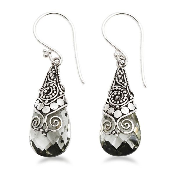 Alternate image for Balinese Style Prasiolite and Silver Dangle Earrings Drop of Nature