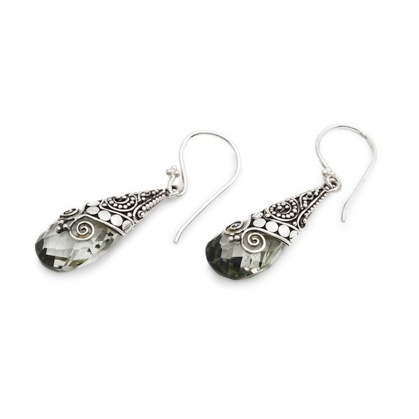 Alternate image for Balinese Style Prasiolite and Silver Dangle Earrings Drop of Nature