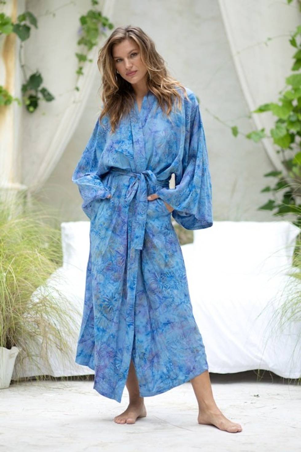 Floral Patterned Robe 'Blue Anemone'