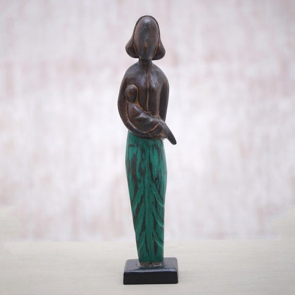 Alternate image for Lovely 17 Inch Mother and Baby Sculpture in Hand Carved Wood Lovely Mother