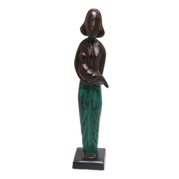 Alternate image for Lovely 17 Inch Mother and Baby Sculpture in Hand Carved Wood Lovely Mother