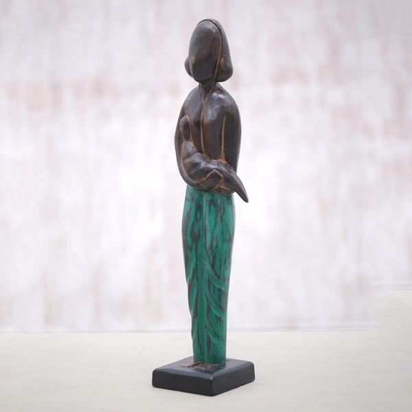 Alternate image for Lovely 17 Inch Mother and Baby Sculpture in Hand Carved Wood Lovely Mother