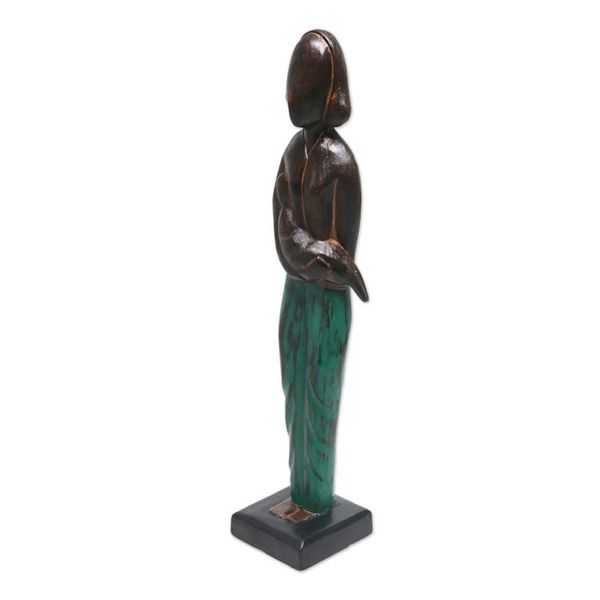 Alternate image for Lovely 17 Inch Mother and Baby Sculpture in Hand Carved Wood Lovely Mother
