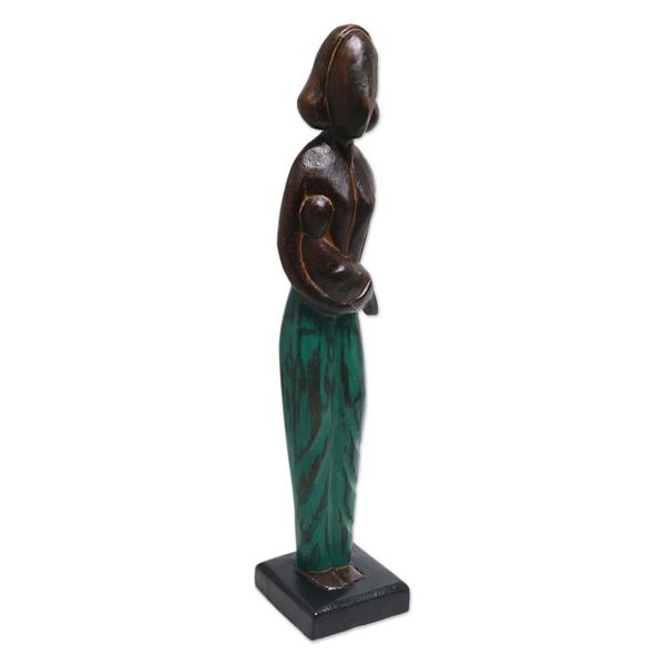 Alternate image for Lovely 17 Inch Mother and Baby Sculpture in Hand Carved Wood Lovely Mother