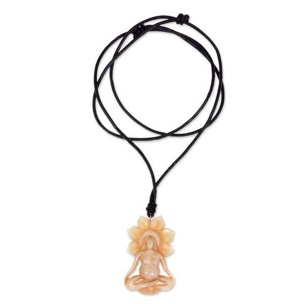 Alternate image for Hand Carved Bone and Leather Mother Necklace from Bali Peace Before Birth
