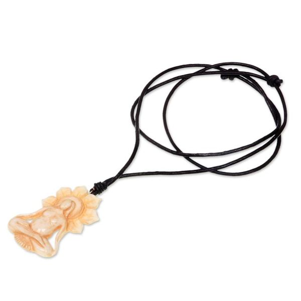 Alternate image for Hand Carved Bone and Leather Mother Necklace from Bali Peace Before Birth