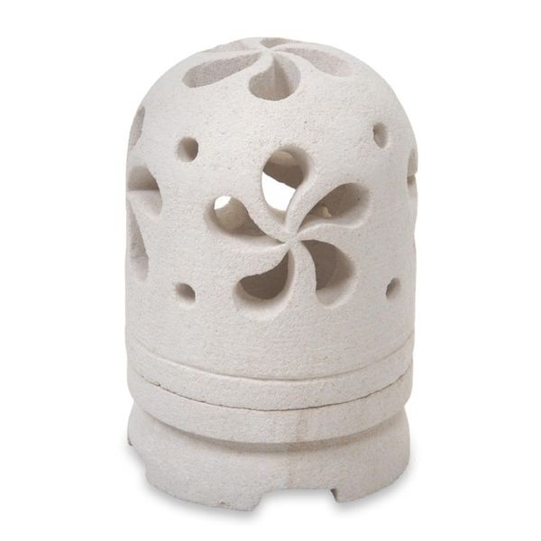 Alternate image for Balinese Carved Floral Limestone Tealight Holder Sculpture Jasmine Glow