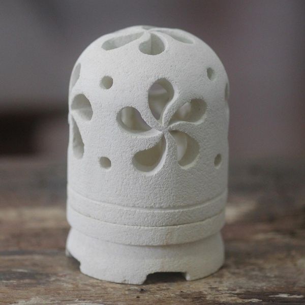 Alternate image for Balinese Carved Floral Limestone Tealight Holder Sculpture Jasmine Glow