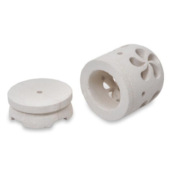Alternate image for Balinese Carved Floral Limestone Tealight Holder Sculpture Jasmine Glow