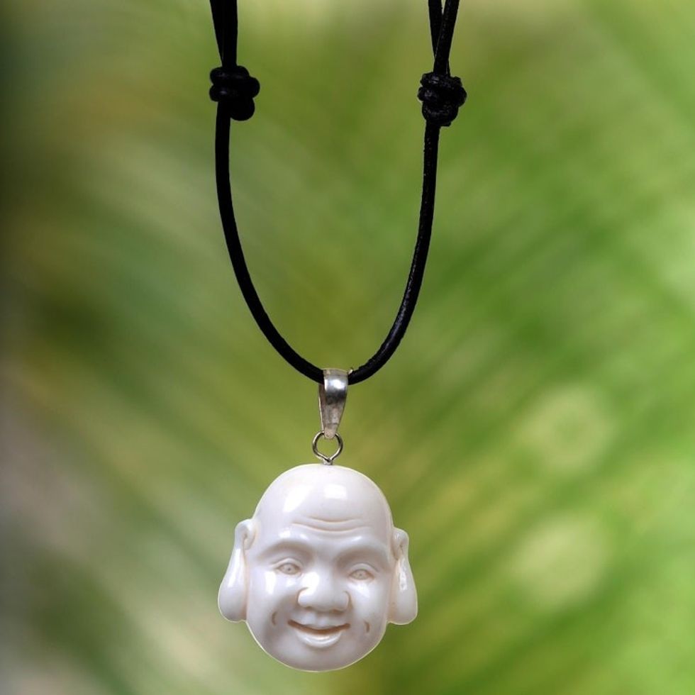 Balinese Laughing Buddha Unisex Pendant Necklace 'Jovial Balinese Buddha'
