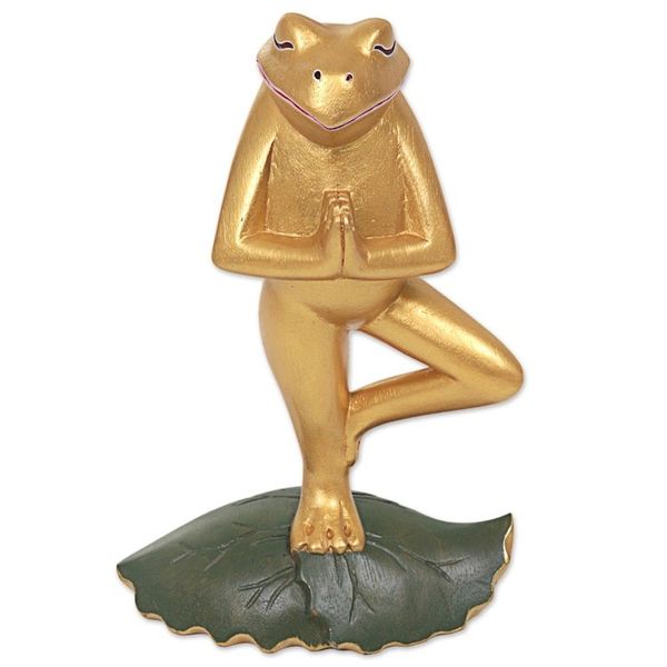 Alternate image for Hand Carved Frog Sculpture Gold Tone from Indonesia Frog Pose