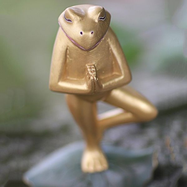 Alternate image for Hand Carved Frog Sculpture Gold Tone from Indonesia Frog Pose