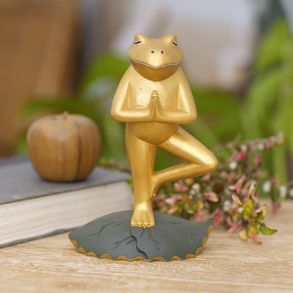 Alternate image for Hand Carved Frog Sculpture Gold Tone from Indonesia Frog Pose