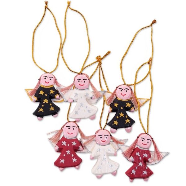 Alternate image for Handmade Wood Angel Ornaments from Bali Set of 6 Angel Troupe