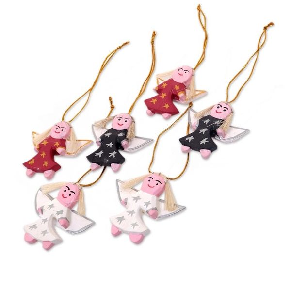 Alternate image for Handmade Wood Angel Ornaments from Bali Set of 6 Angel Troupe