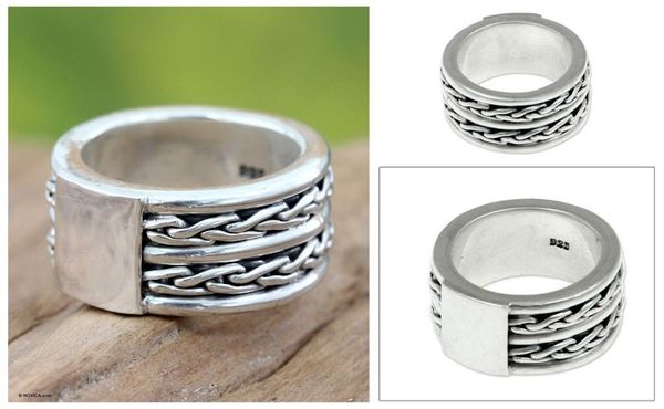 Alternate image for Mens Hand Crafted Sterling Silver Band Ring Lightning Paths
