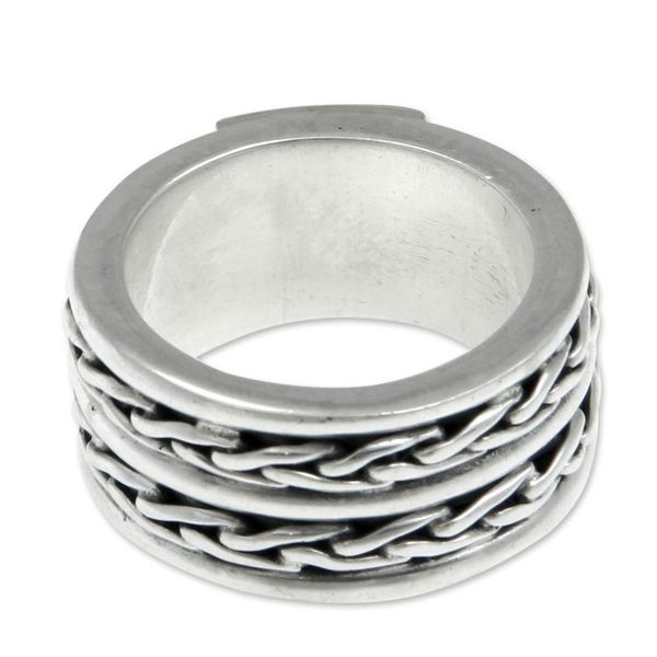 Alternate image for Mens Hand Crafted Sterling Silver Band Ring Lightning Paths