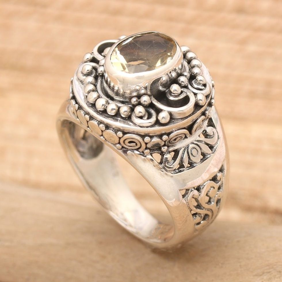 Citrine Cocktail Ring in Ornate Sterling Silver Setting 'Golden Opportunity'
