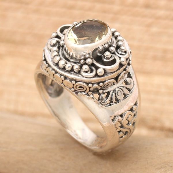 Alternate image for Citrine Cocktail Ring in Ornate Sterling Silver Setting Golden Opportunity