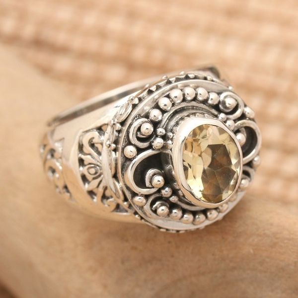 Alternate image for Citrine Cocktail Ring in Ornate Sterling Silver Setting Golden Opportunity