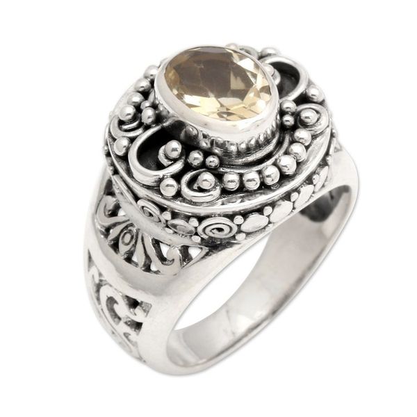 Alternate image for Citrine Cocktail Ring in Ornate Sterling Silver Setting Golden Opportunity