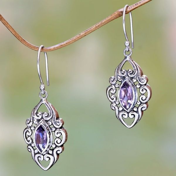 Alternate image for Sterling Silver and Amethyst Earrings from Bali Royal Seal