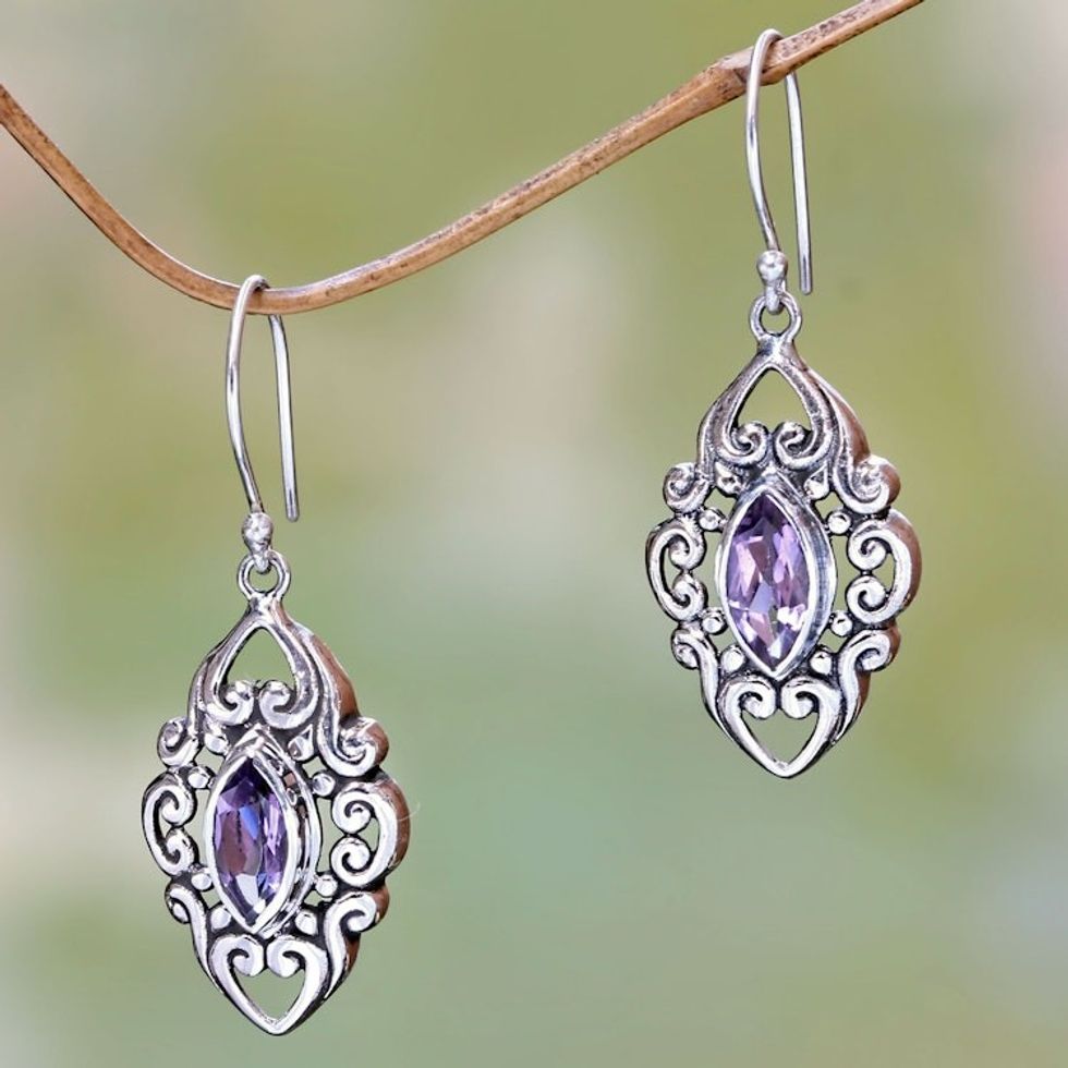 Sterling Silver and Amethyst Earrings from Bali 'Royal Seal'