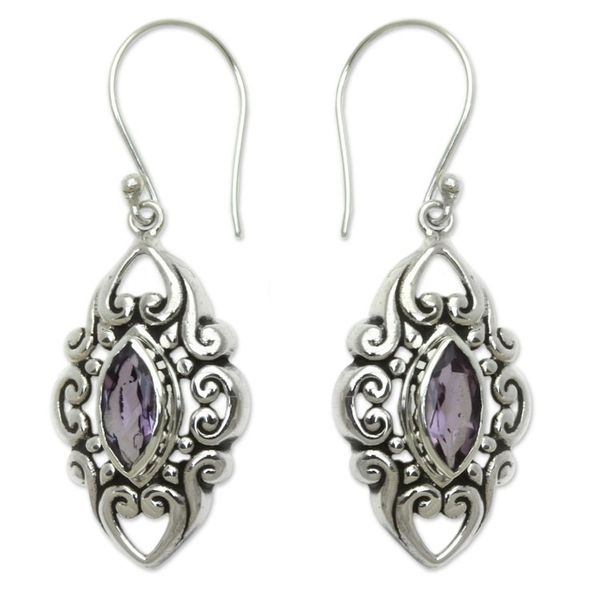 Alternate image for Sterling Silver and Amethyst Earrings from Bali Royal Seal