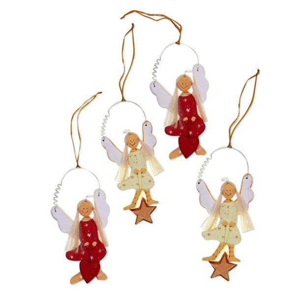 Alternate image for 4 Artisan Crafted Angel Ornaments with Hearts and Stars Angels of Love and Light