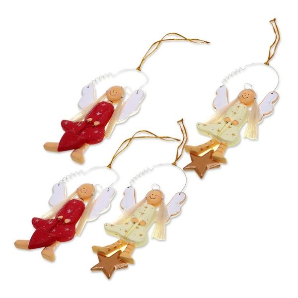Alternate image for 4 Artisan Crafted Angel Ornaments with Hearts and Stars Angels of Love and Light