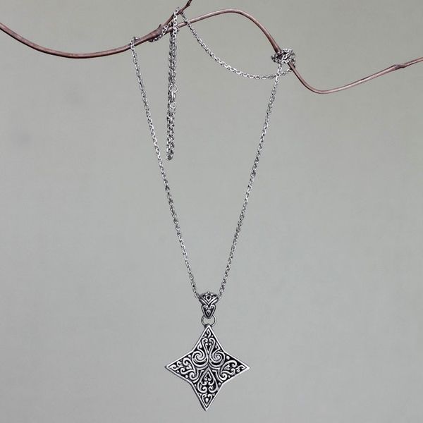 Alternate image for Balinese Floral Star Handmade Silver Necklace Star of Bali