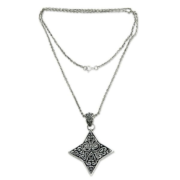 Alternate image for Balinese Floral Star Handmade Silver Necklace Star of Bali