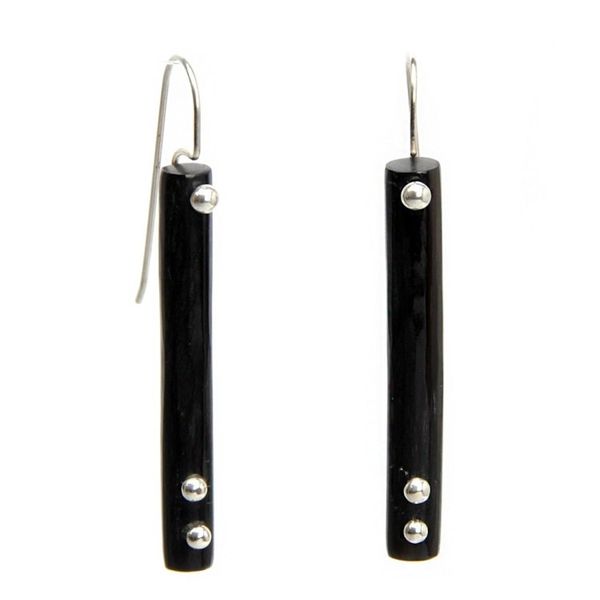 Alternate image for Hand Crafted Silver Accent Earrings with Water Buffalo Horn Benoa Moonlight