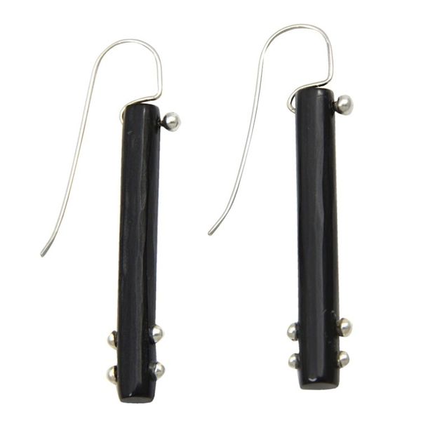 Alternate image for Hand Crafted Silver Accent Earrings with Water Buffalo Horn Benoa Moonlight