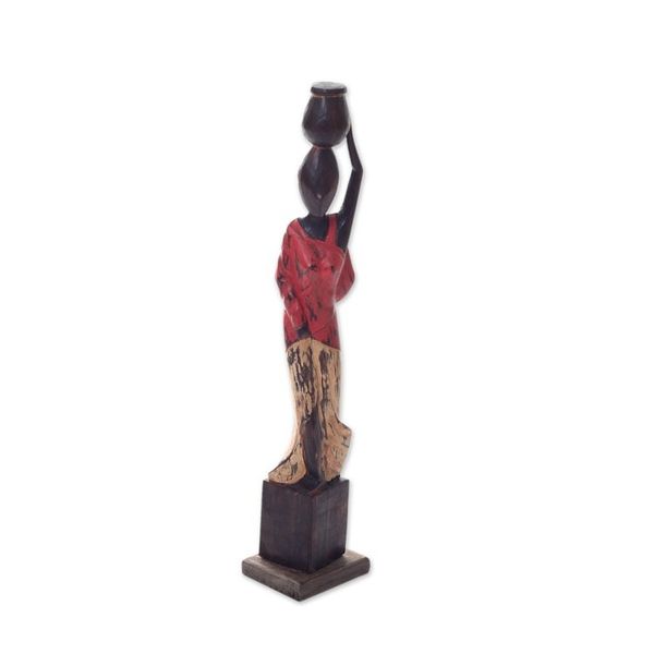 Alternate image for Artisan Handmade Wooden Figurine of Balinese Woman Back From River