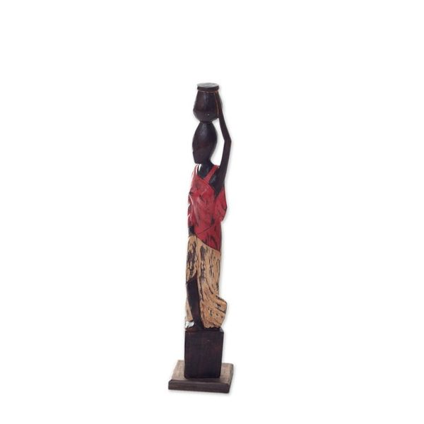 Alternate image for Artisan Handmade Wooden Figurine of Balinese Woman Back From River