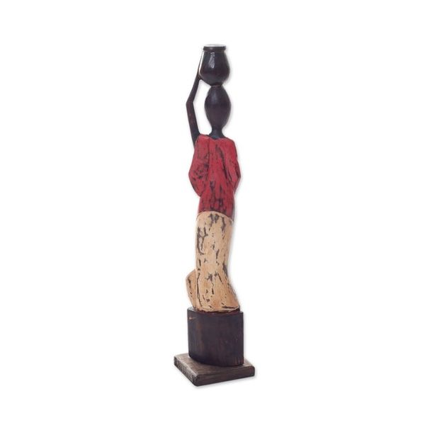 Alternate image for Artisan Handmade Wooden Figurine of Balinese Woman Back From River