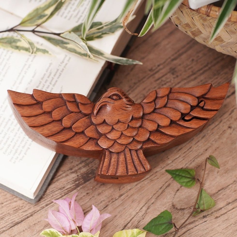 Hand Made Wood Puzzle Box of a Bird from Indonesia 'Garuda Bird'