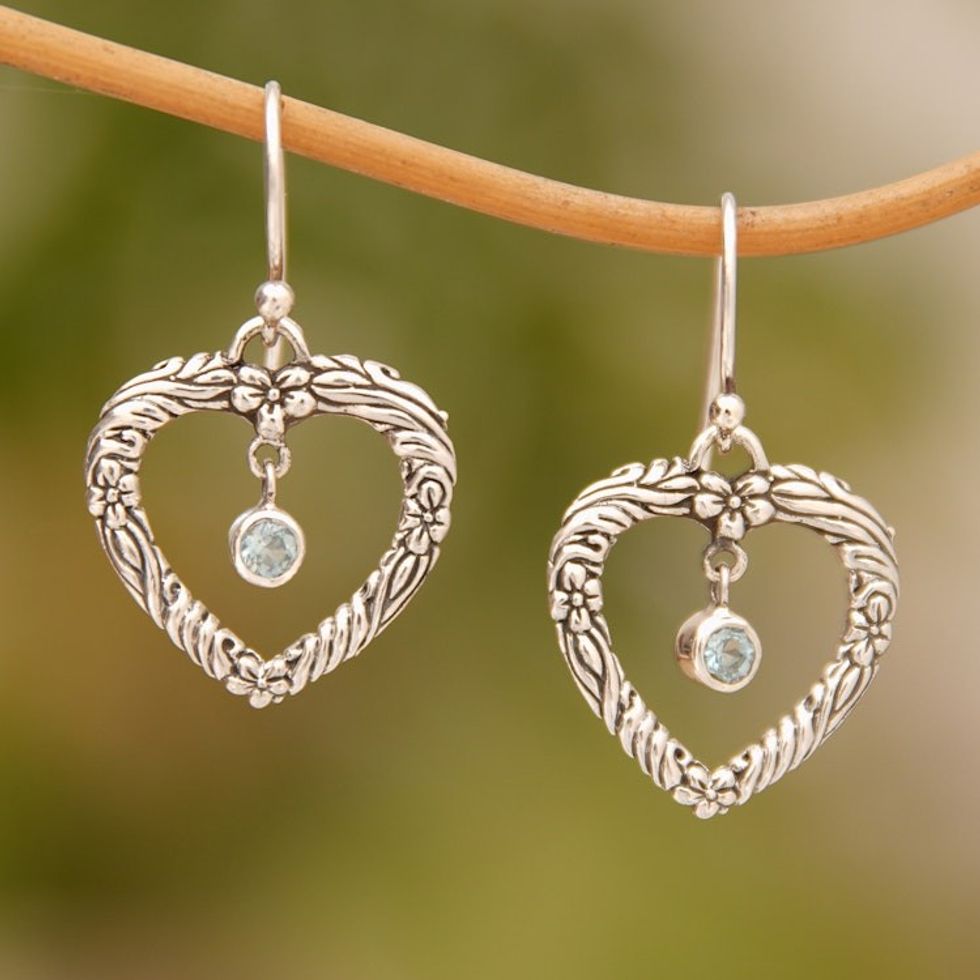 Handmade Blue Topaz and Sterling Silver Dangle Earrings 'Steal My Heart'