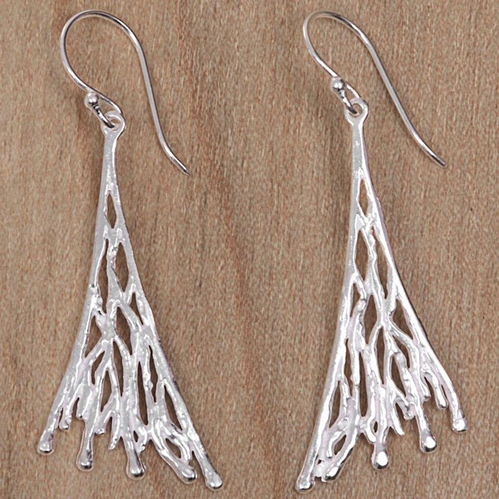 Sterling Silver Fair Trade Coral Theme Earrings 'Balinese Branch Coral'