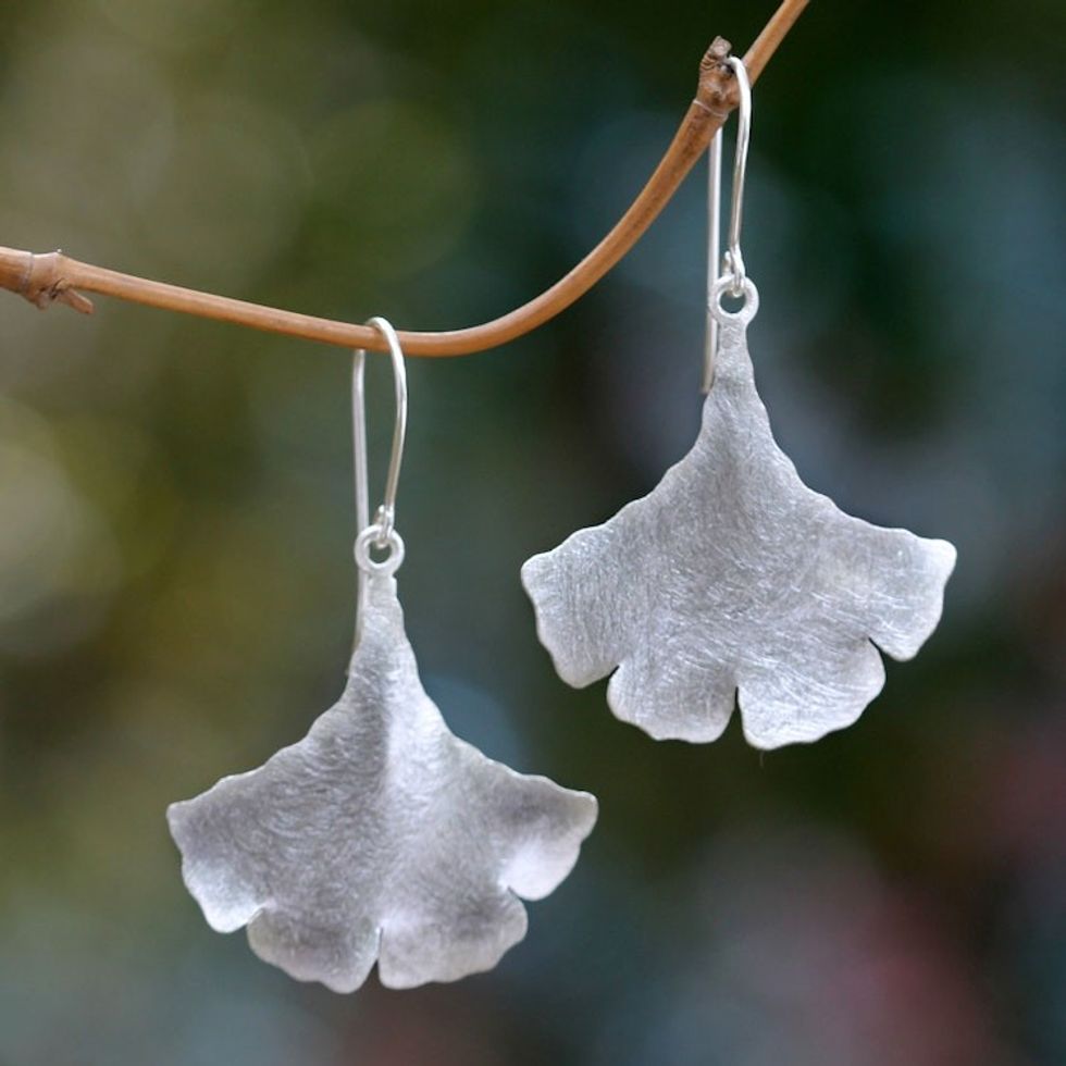 Leaf Shaped Sterling Silver Earrings Handmade in Bali 'Celery Leaves'