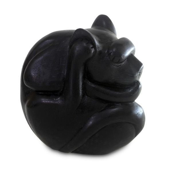 Alternate image for Artisan Crafted Wood Sculpture Black Yogi Cat