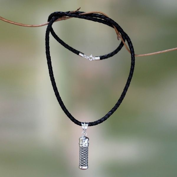 Alternate image for Silver Locket Necklace with Black Leather Cord Secret Path