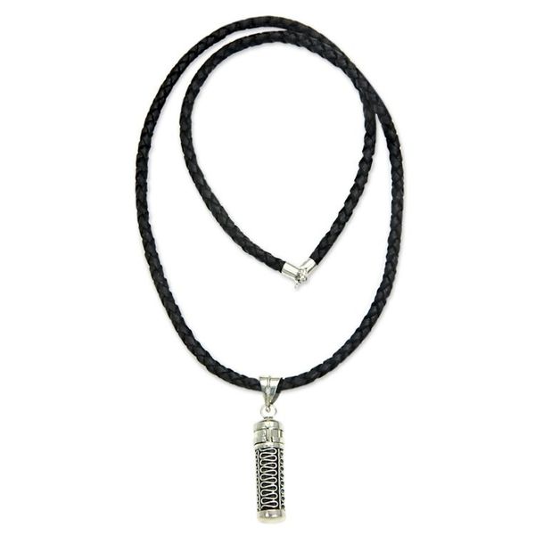 Alternate image for Silver Locket Necklace with Black Leather Cord Secret Path