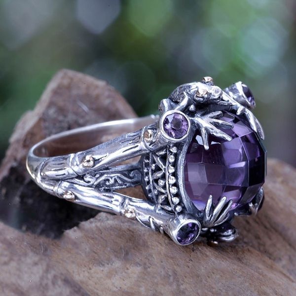Alternate image for Amethyst Sterling Silver Ring with Gold Accents Tropical Frogs