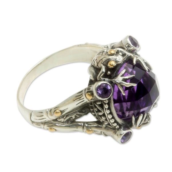 Alternate image for Amethyst Sterling Silver Ring with Gold Accents Tropical Frogs