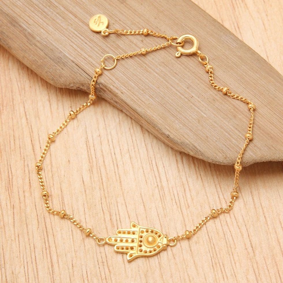 Gold Plated Sterling Silver Pendant Bracelet Hamsa Indonesia 'Gold Hamsa'