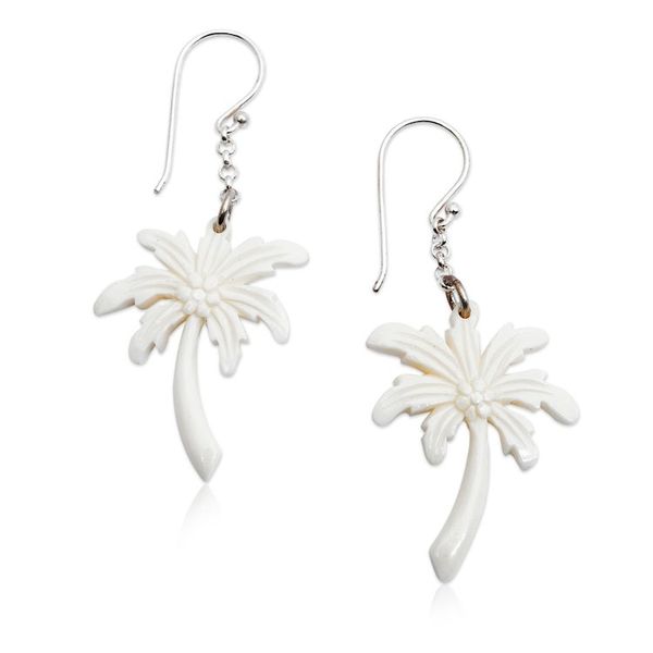 Alternate image for Palm Tree Earrings on 925 Silver Hooks Crafted by Hand Bali Palm Trees